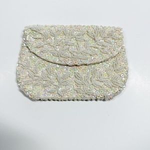 vintage white sequins beaded K. Gimbel small evening Clutch Bag purse Hong Kong